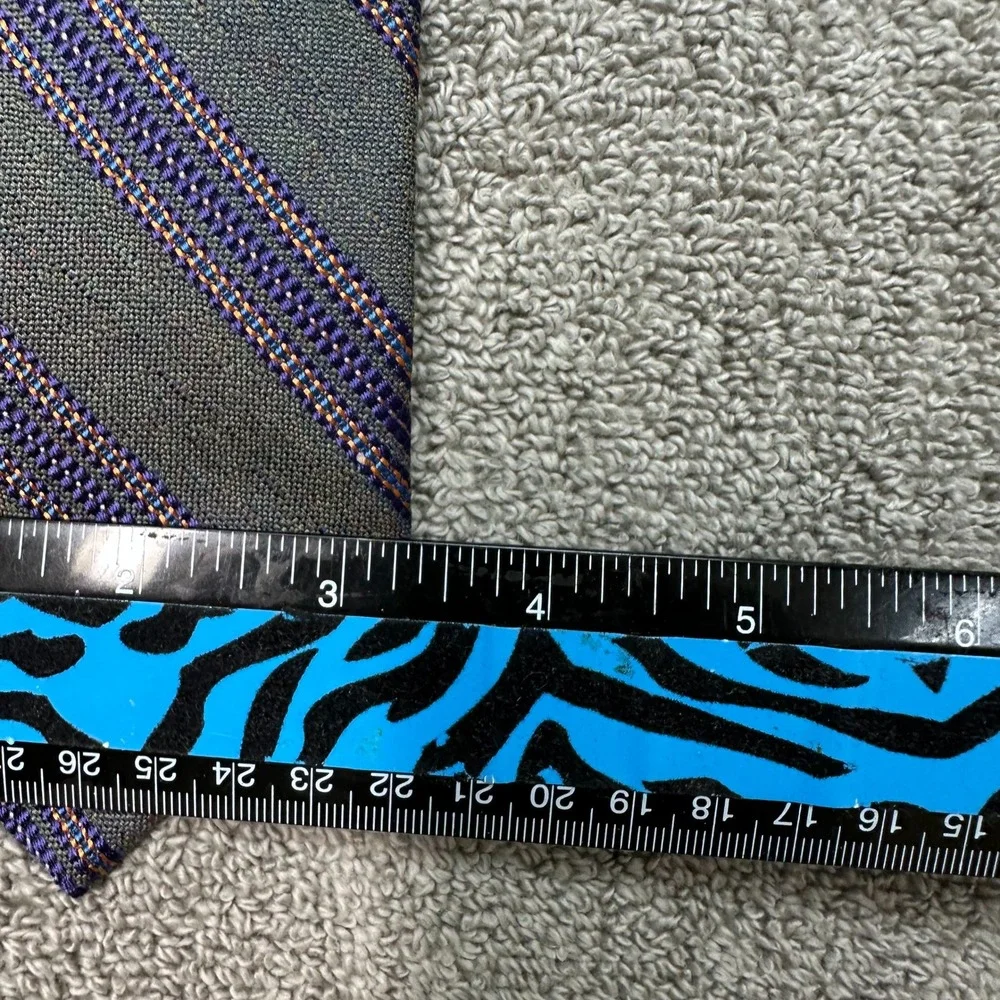 Cristalle Laurel Mens Silk Necktie Grey Purple Striped Made in USA 59 Inch Tie
